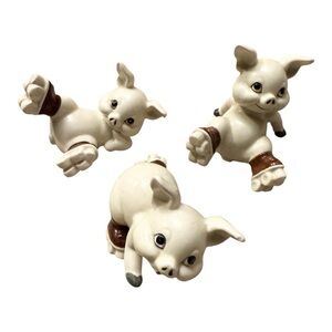 PIGS ON ROLLER SKATES Vintage 1970’s QQ Shiny Ceramic Figurine Japan-Set of 3